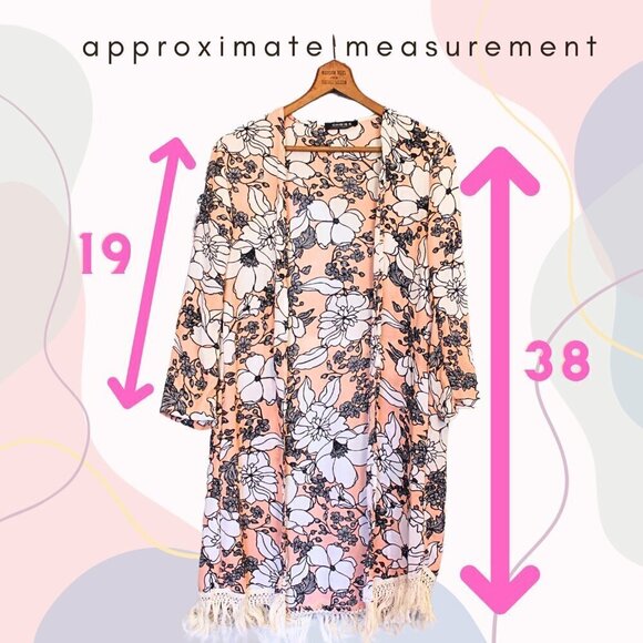 Choies Kimono Pink White Floral Fringe Tops Boho Jacket Cardigan Spring Top - Picture 6 of 6